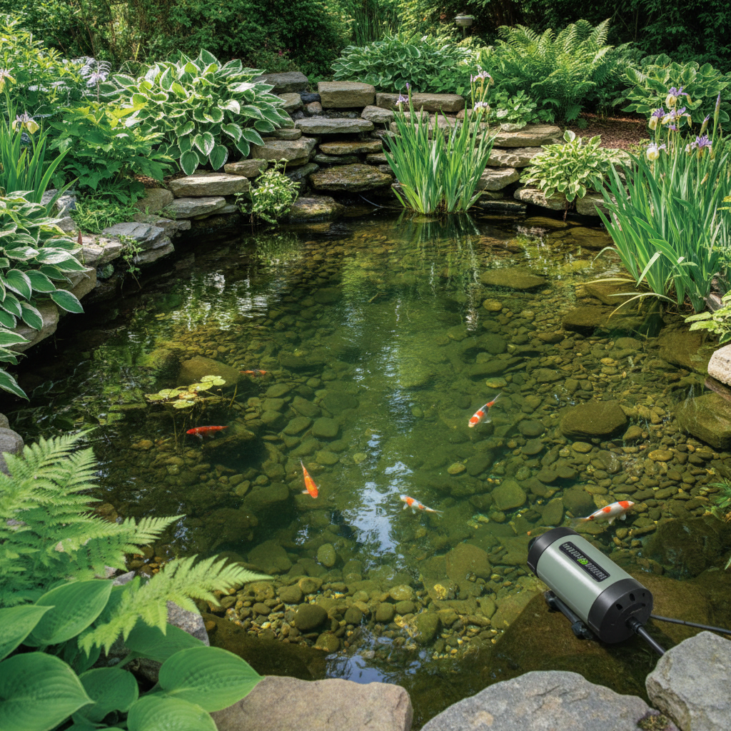 Вибір і монтаж ультрафіолетового стерилізатора для ставка: захист від одноклітинних водоростей — ілюстрація для статті на koi.te.ua