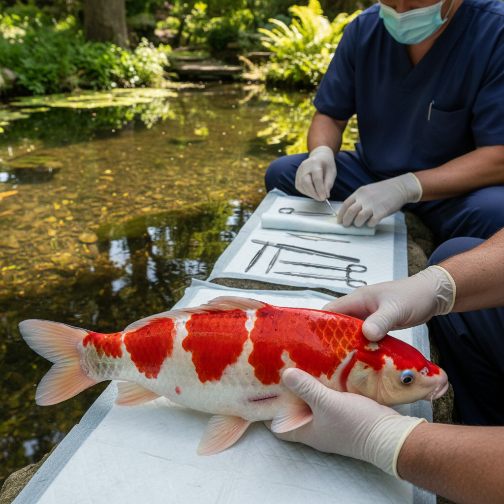 Хірургічне лікування хвороб риб коі: коли необхідне втручання та як підготуватися? — ілюстрація для статті на koi.te.ua