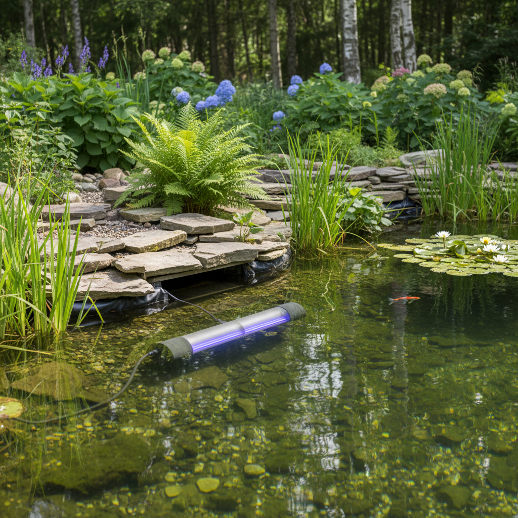 Вибір і правильна установка УФ-лампи для ставка: забезпечення чистої води без водоростей — ілюстрація для статті на koi.te.ua