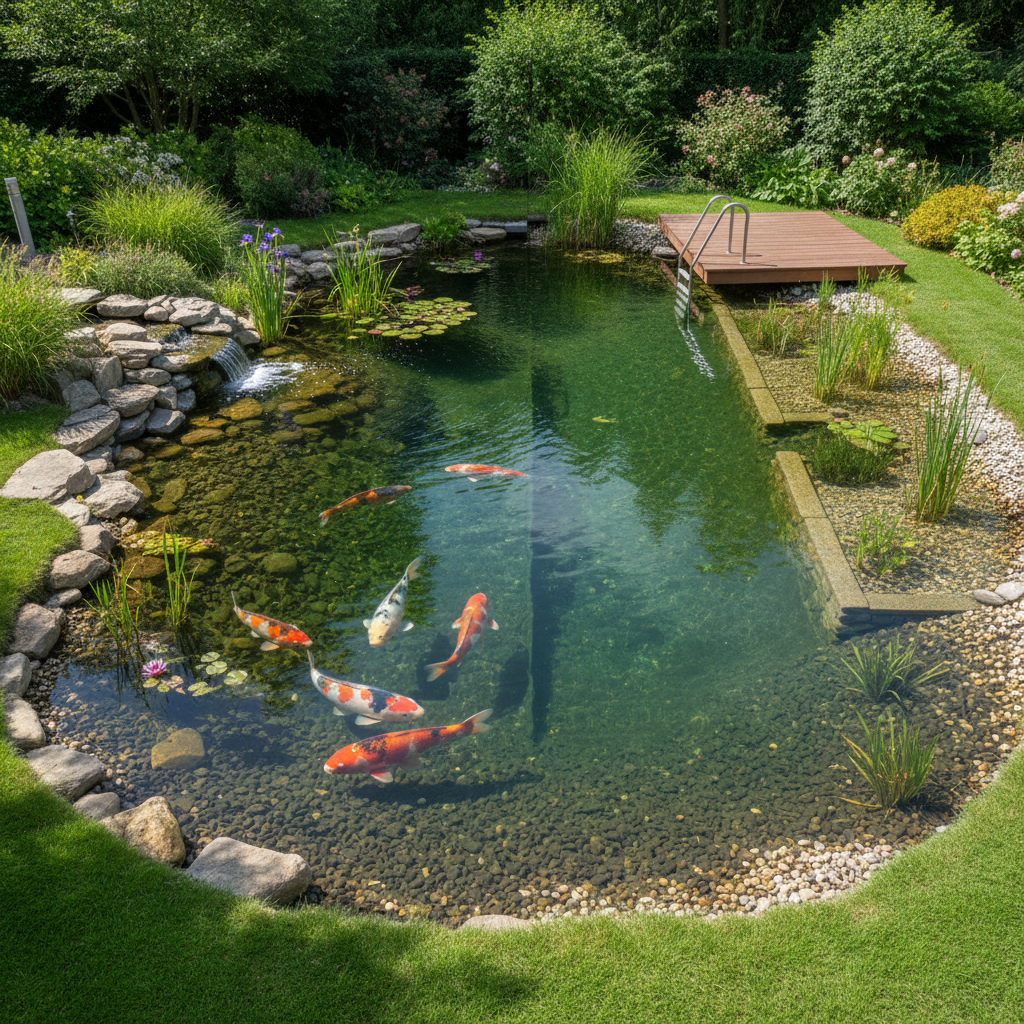 Різниця між ставком для коі та плавальним ставком: детальний розбір — ілюстрація для статті на koi.te.ua