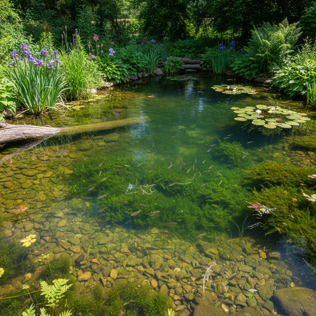 Біологічне прибирання ставка: як мікроби та бактерії очищають воду природним шляхом — ілюстрація для статті на koi.te.ua