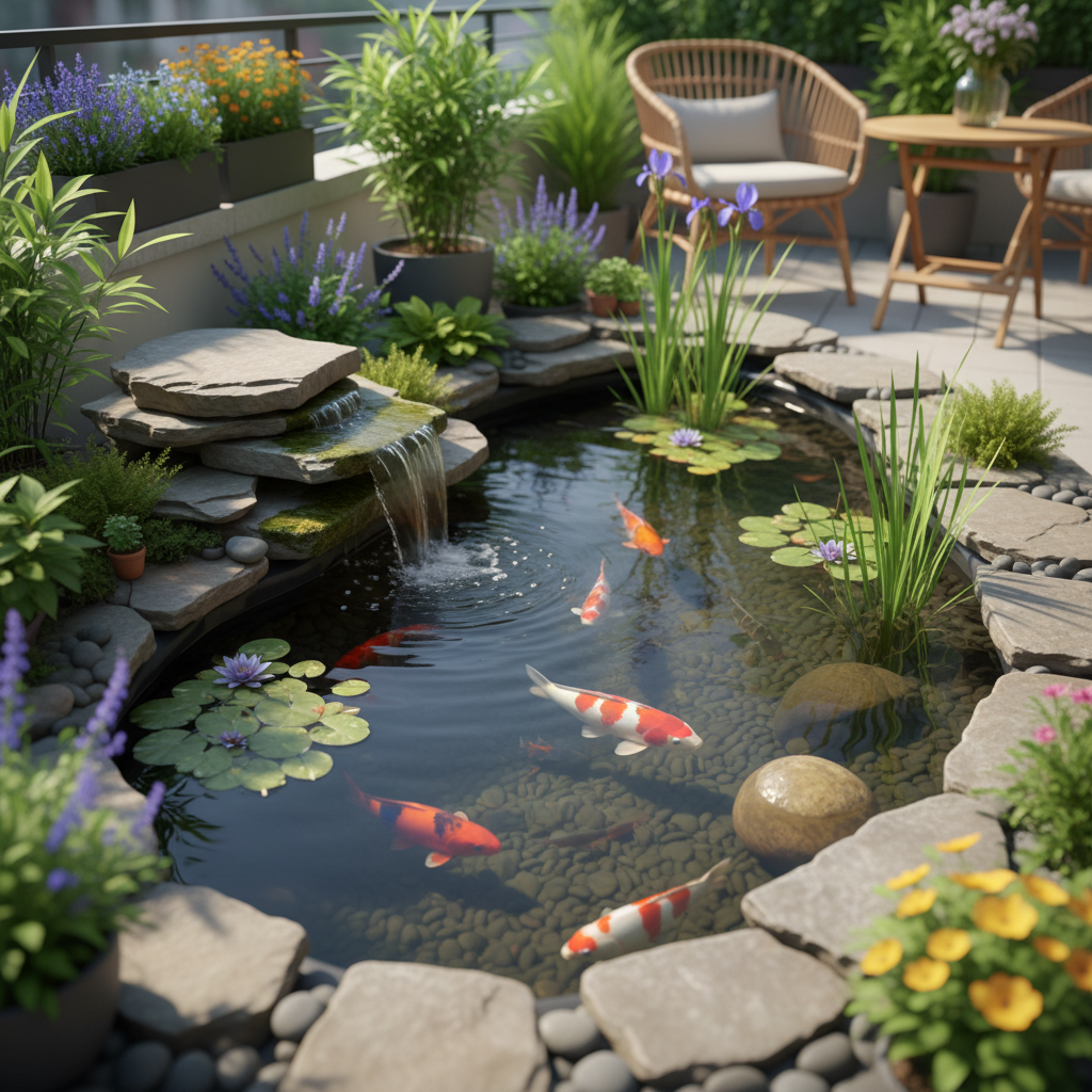 Будівництво міні-ставка на балконі або терасі: ідеї та поради — головне зображення для статті на koi.te.ua